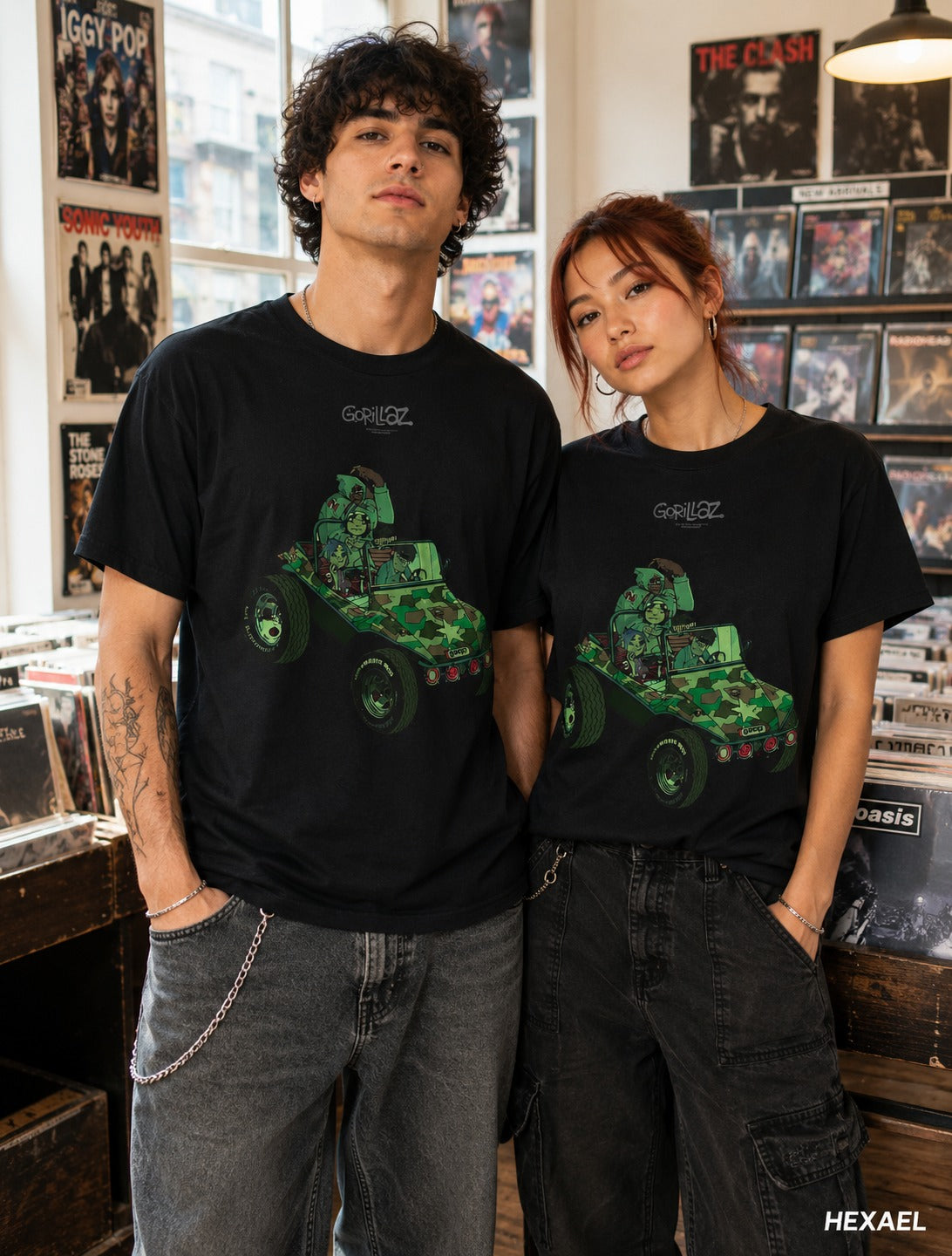 Gorillaz Group Green Jeep T-Shirt